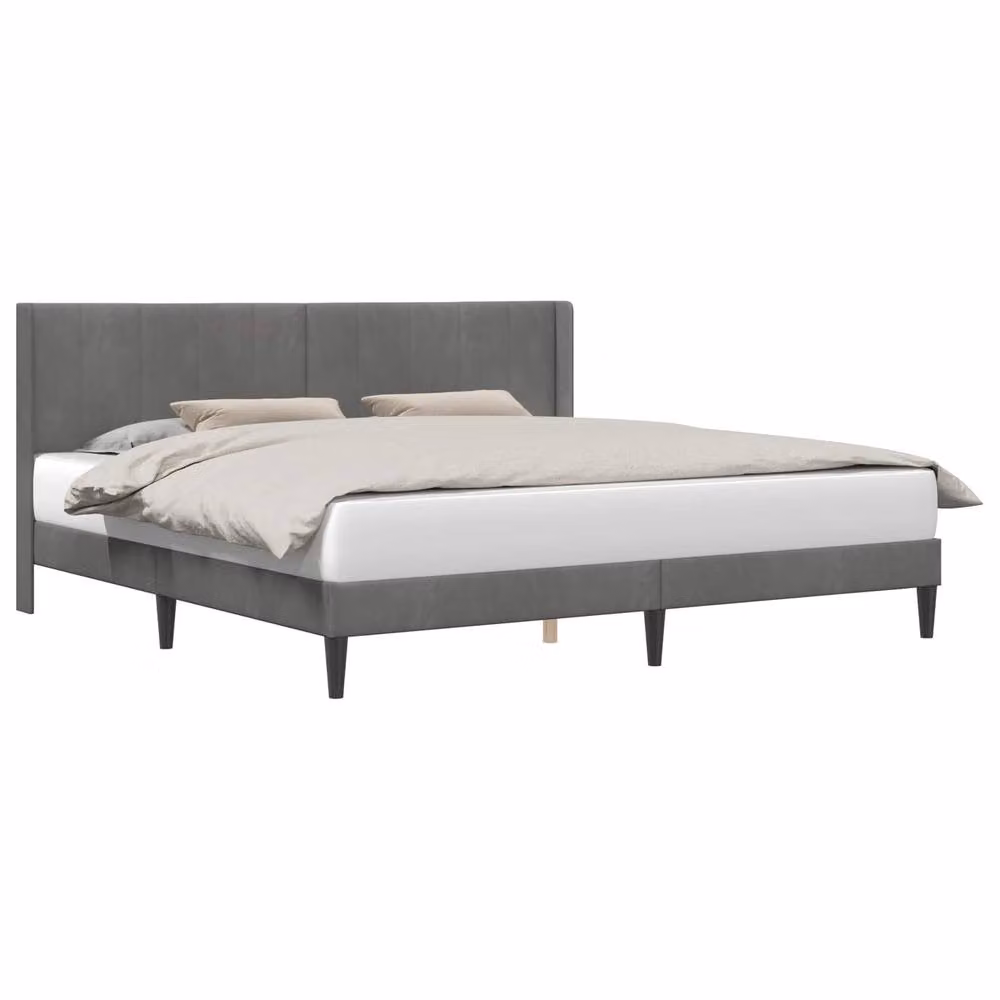 Berkfield Home Velvet Bed Frame with Headboard in Dark Grey, W/D/H: 180 x 200 cm – 2