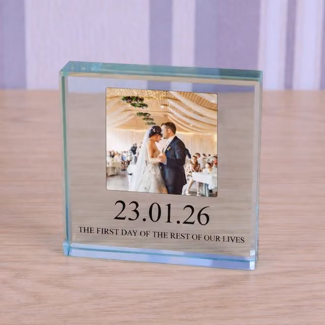 Uniqueful Personalised Special Date Glass Token Wedding and Anniversary Keepsake in Transparent Beige