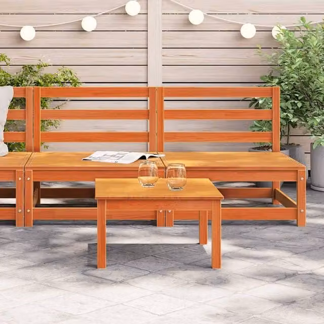 Berkfield Home Armless Garden Sofas, 2 Piece Set, Wax Brown Solid Pine Wood, W/D/H: 70 x 70 x 67 cm