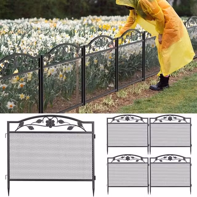 PAWNORA 5-Piece Heavy Duty Metal Garden Fence and Outdoor Flower Edging Border in Black – 1