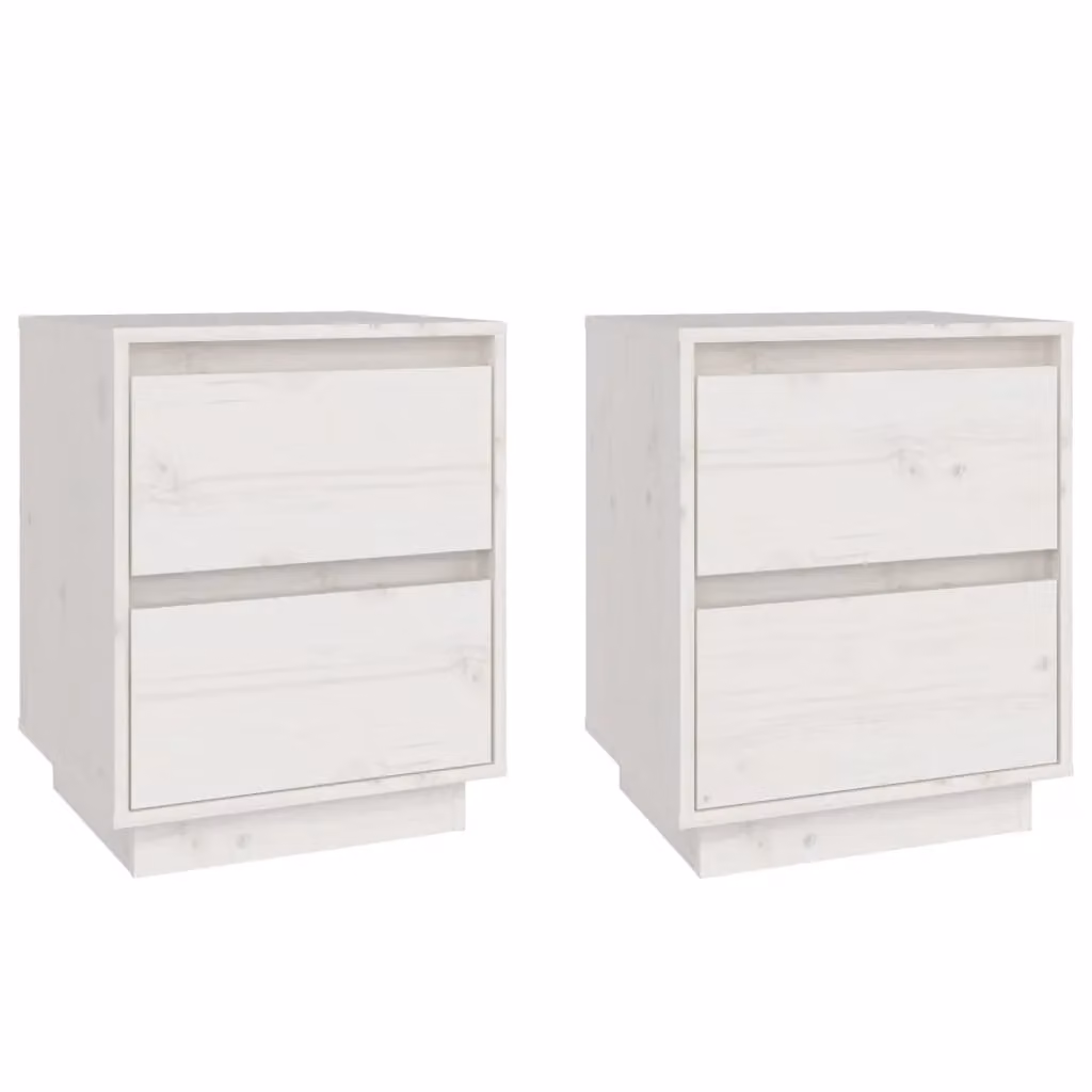 Berkfield Home Set of 2 White Solid Wood Pine Bedside Cabinets, W/D/H: 40 x 35 x 50 cm – 2