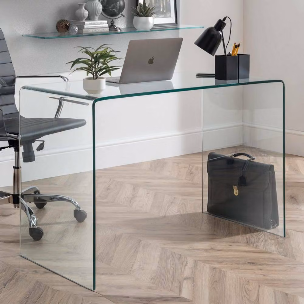 Cheshire Signature Montrose Modern Rectangular Writing Desk in Transparent Glass – 2