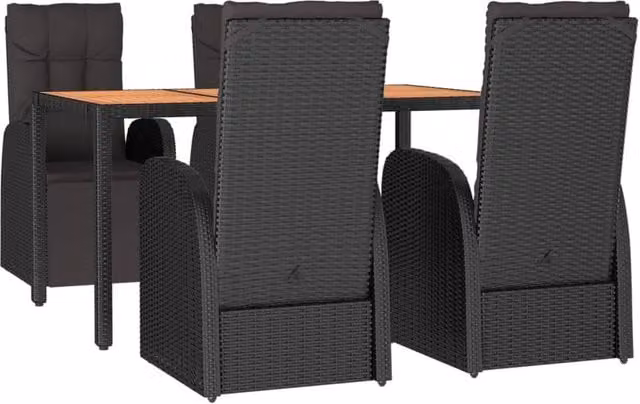 Berkfield Home Beautiful 5 Piece Garden Dining Set in Black Poly Rattan and Oiled Acacia Wood – 1