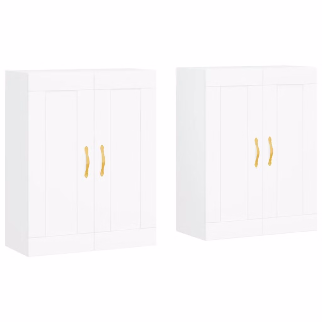 Berkfield Home Set of 2 White Matt MDF Wall Mounted Cabinets with Hinged Doors