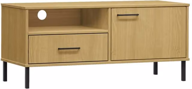 Berkfield Home OSLO TV Cabinet in Light Tan Brown Solid Wood Pine with Metal Legs
