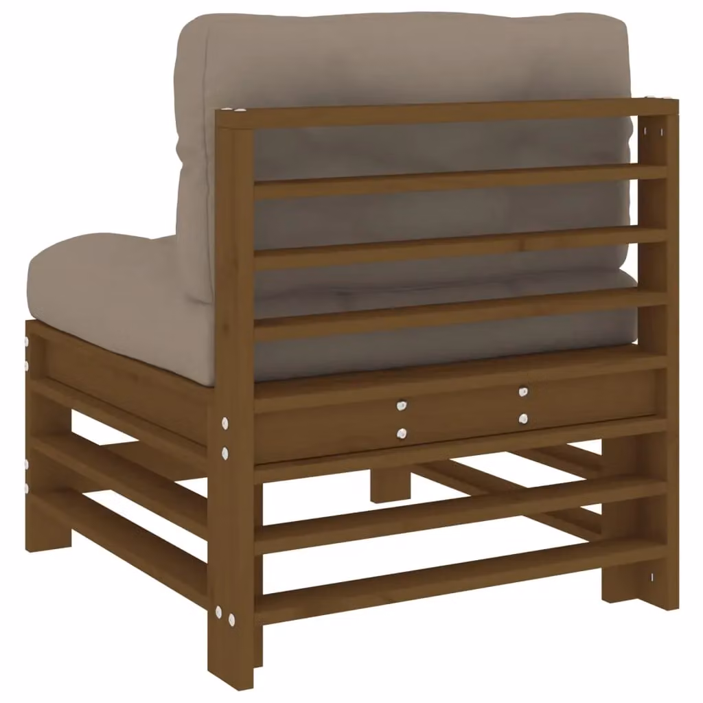 Berkfield Home Middle Sofa with Cushions in Honey Brown Solid Pine Wood – 5