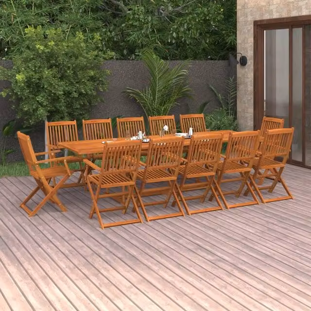 Berkfield Home 13 Piece Rustic Garden Dining Set in Brown Oiled Solid Acacia Wood – 1