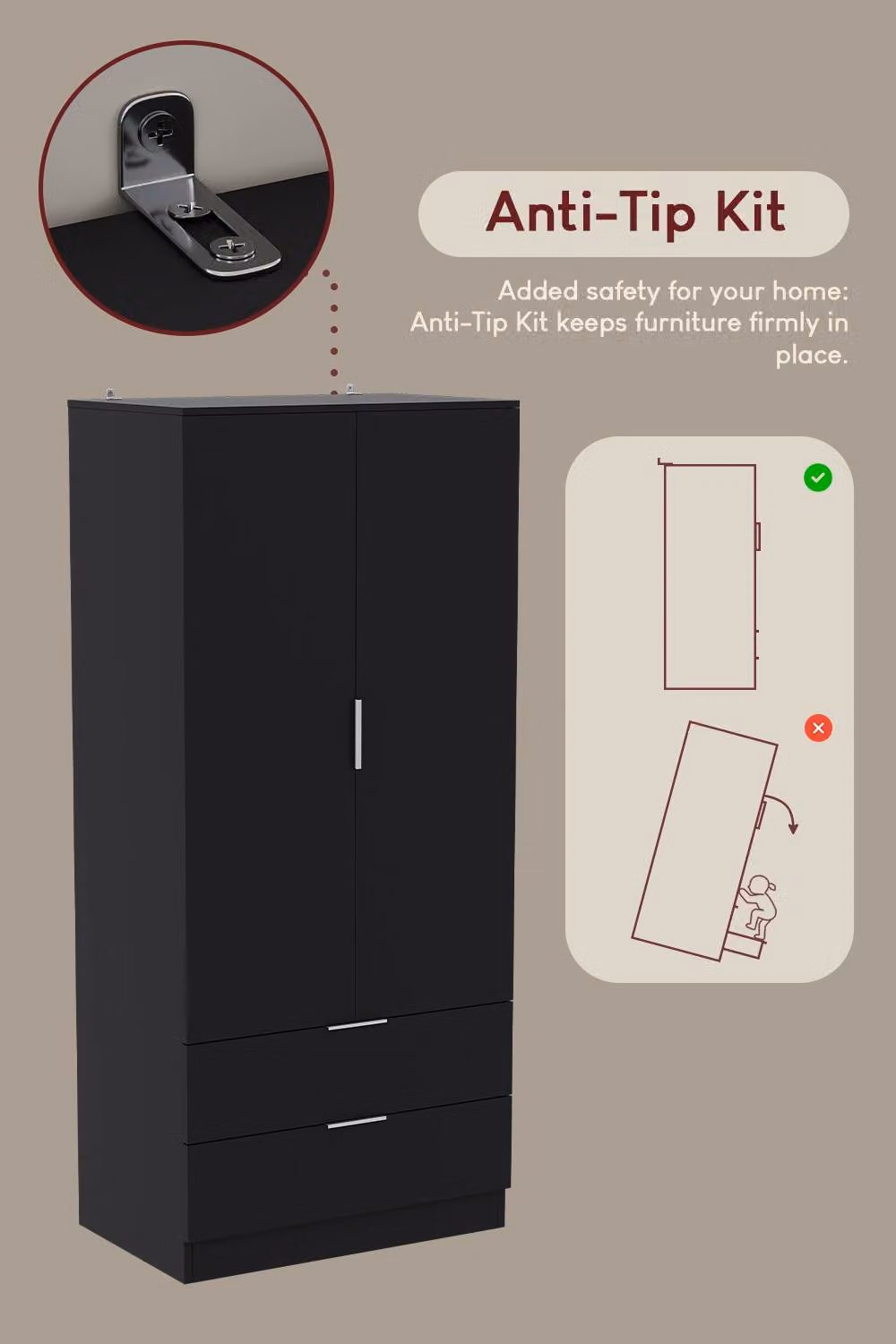 Vida Designs Trega Black 2 Door 2 Drawer Wardrobe with Hanging Rail and Internal Shelves – 5