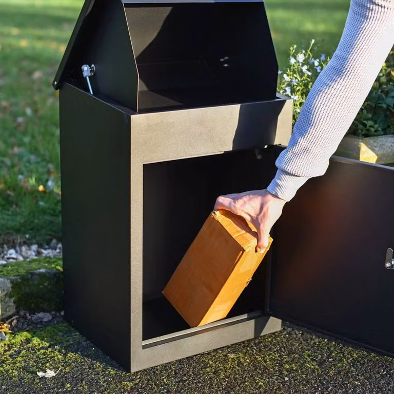 NESTLUNE Extra Large Lockable Metal Parcel Delivery Drop Box for Garden, Black