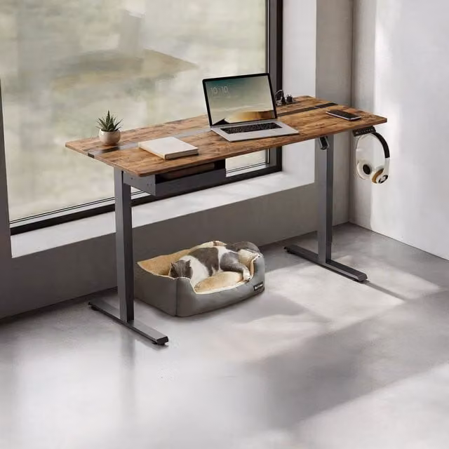 VASAGLE Electric Height Adjustable Standing Desk with Memory Function in Bronze and Brown