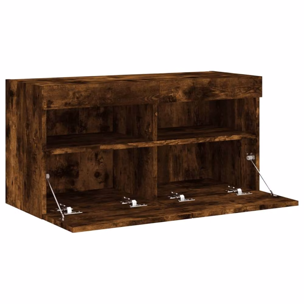 Berkfield Home TV Wall Cabinet with LED Lights in Smoked Oak Brown, W/D/H: 80 x 30 x 40 cm – 8