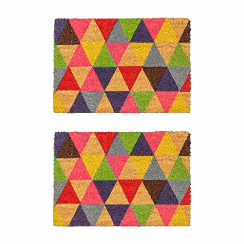 Nicola Spring Triangle Coir Door Mat Set of 2, Brown and Multicolour, W/D: 60 x 40 cm