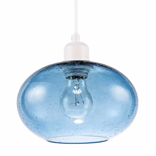 Happy Homewares Modern Blue Oval Blown-Glass Pendant Light Shade, W: 20 cm, H: 13 cm – 1