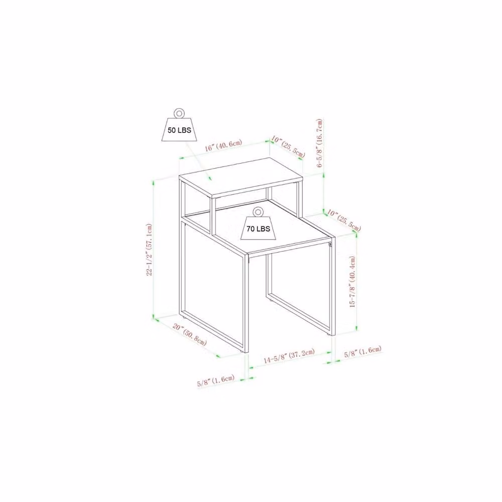 ERGOVEXA Set of 2 Coastal Oak Wood 2-Tier Side Tables and Nightstands – 2