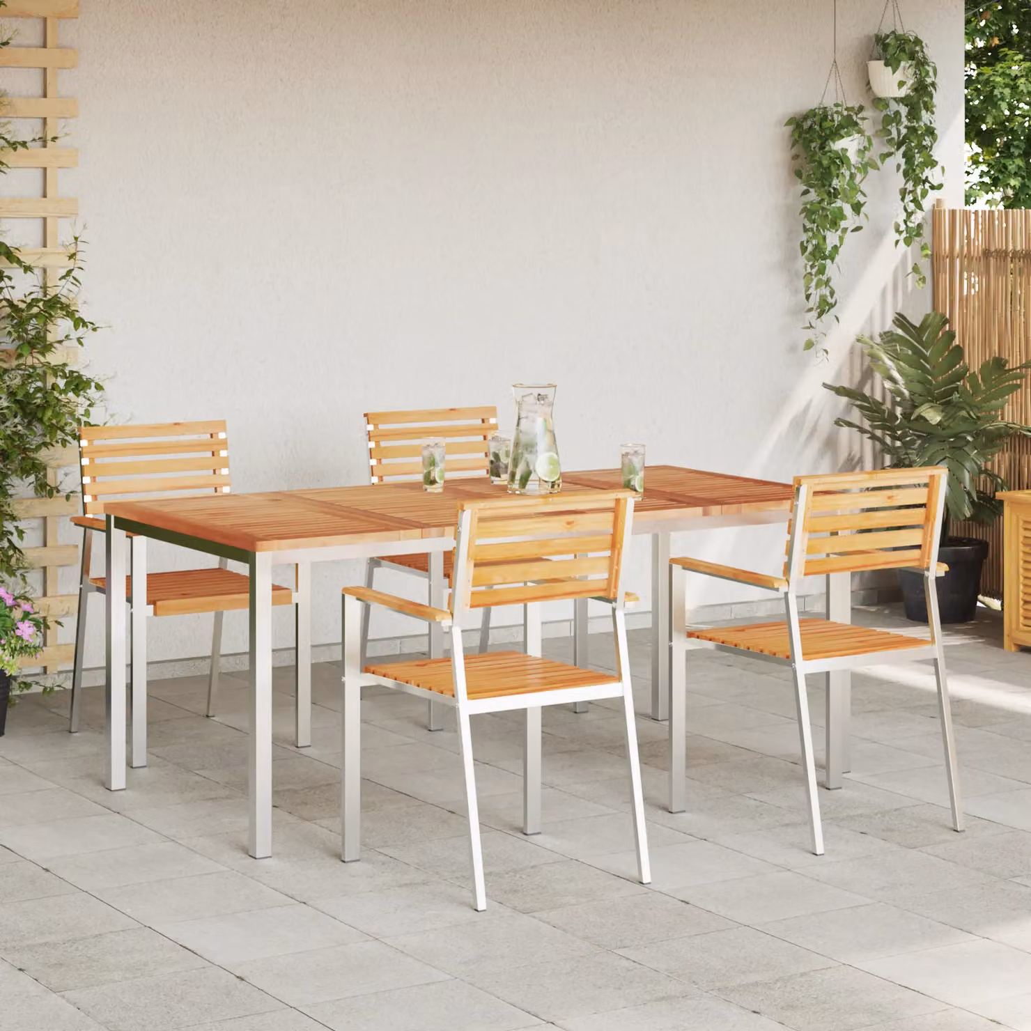 Berkfield Home 5 Piece Modern Garden Dining Set in Brown Solid Teak Wood – 3