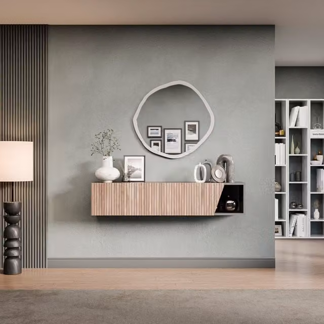 Decorotika Lugano Wall Mounted Entertainment Center in Black and Alina Pattern