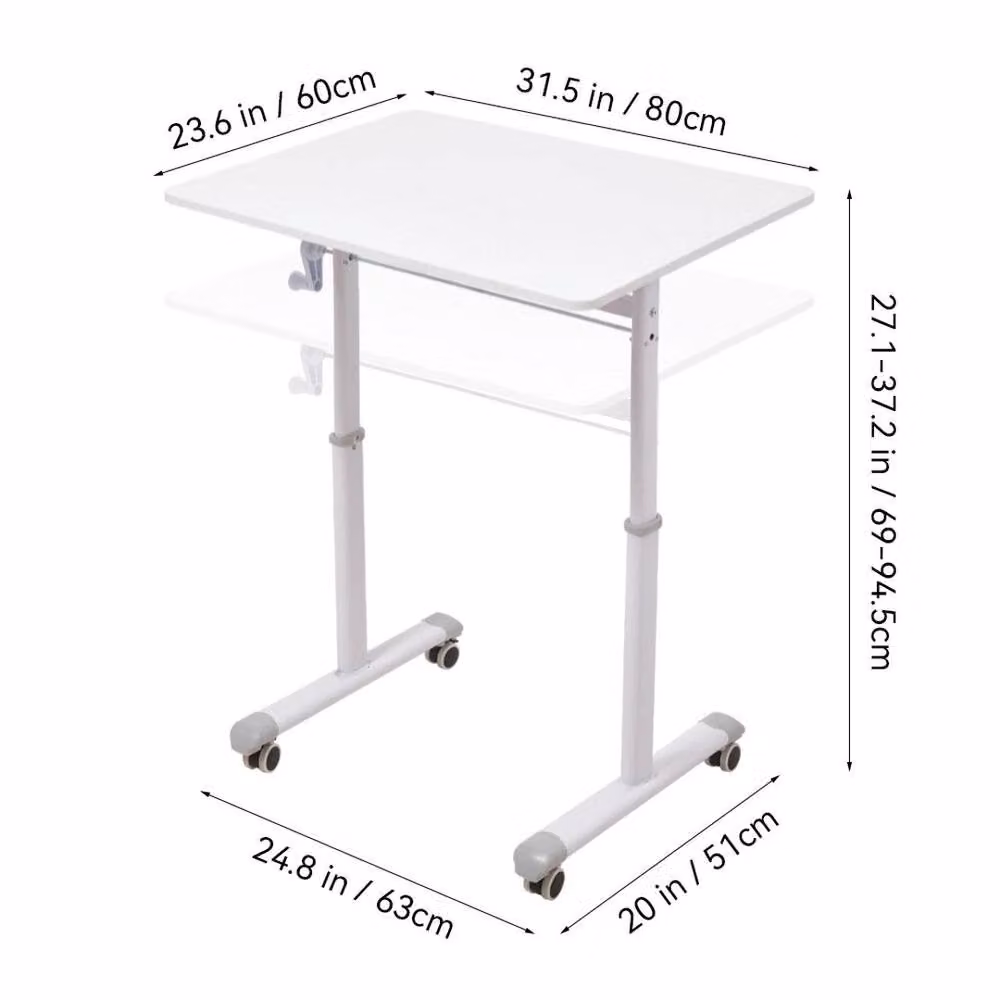 PAWNORA Adjustable Height Laptop Table and Office Desk in White, W: 80 cm, D: 60 cm – 3
