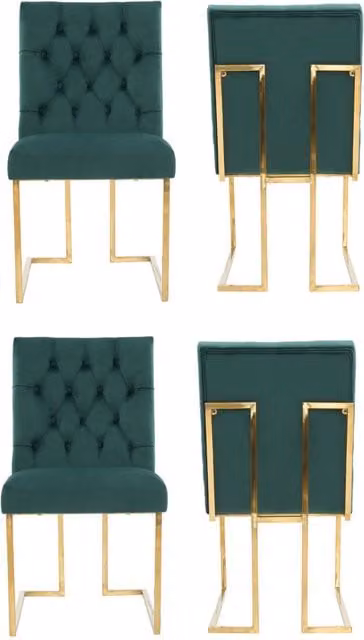 Life Interiors Set of 4 Siena Luxury Tufted Velvet Dining Chairs with Gold Frame in Green