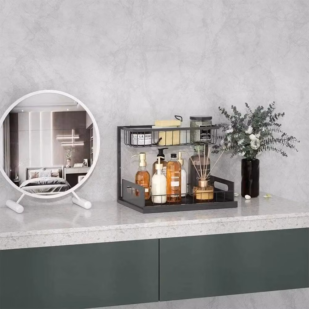 Kelvenix Black 2 Tier Kitchen Under Sink Cupboard Organiser Drawer – 3