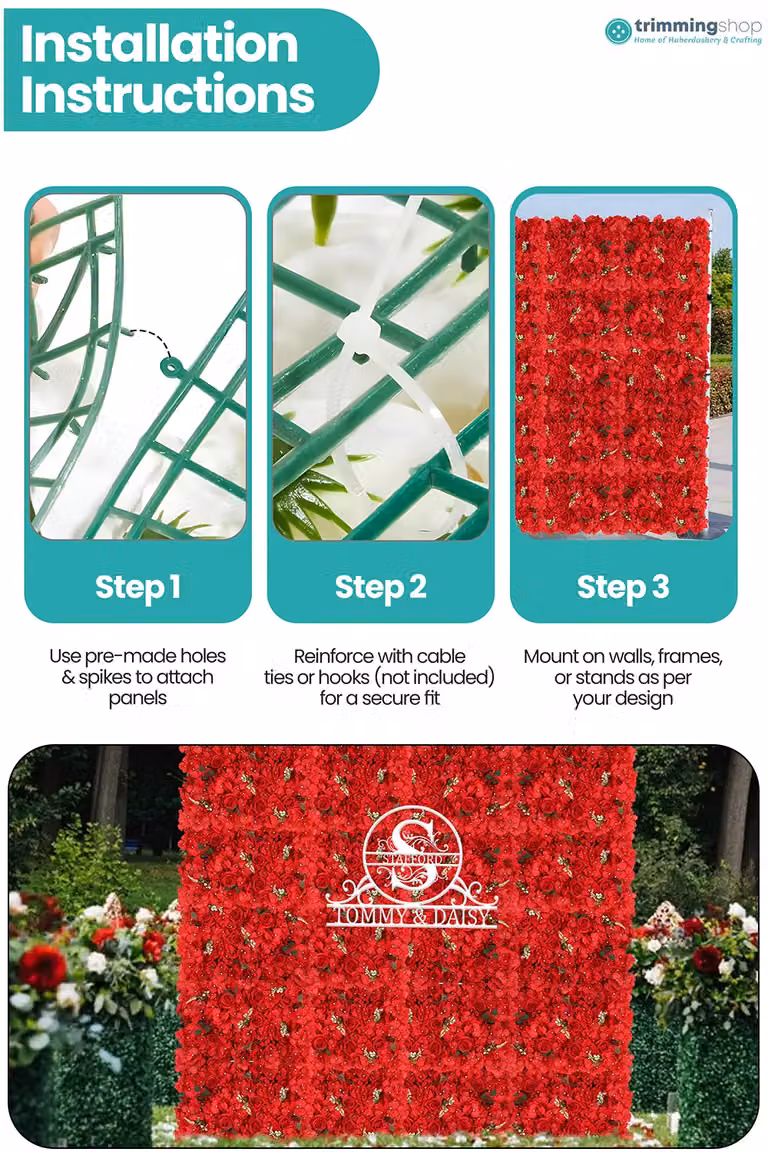Neel Blue Red Artificial Rose Flower Wall Panel Decorative Wedding Photography Backdrop