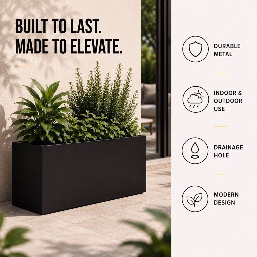 Nicoman Black Galvanised Steel Metal Planter Box W/D/H: 80 x 30 x 40 cm – 3