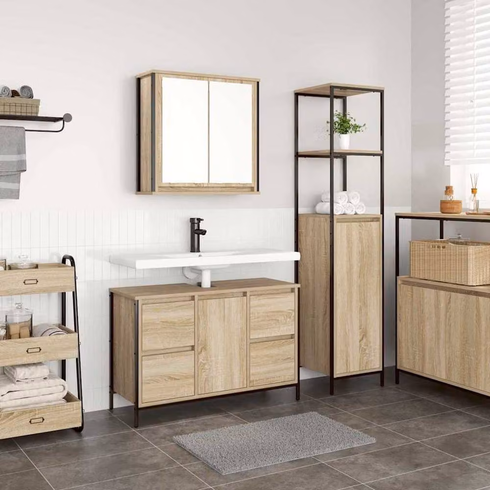 Berkfield Home 2 Piece Modern Bathroom Furniture Set in Sonoma Oak and Beige – 2