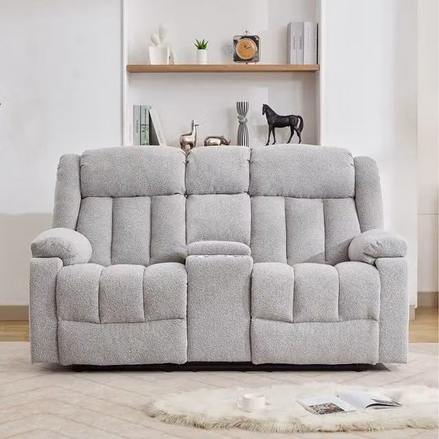 Artemis Home Lovell 2 Seat Manual Recliner Sofa with Home Cinema Console in Grey Bouclé Fabric