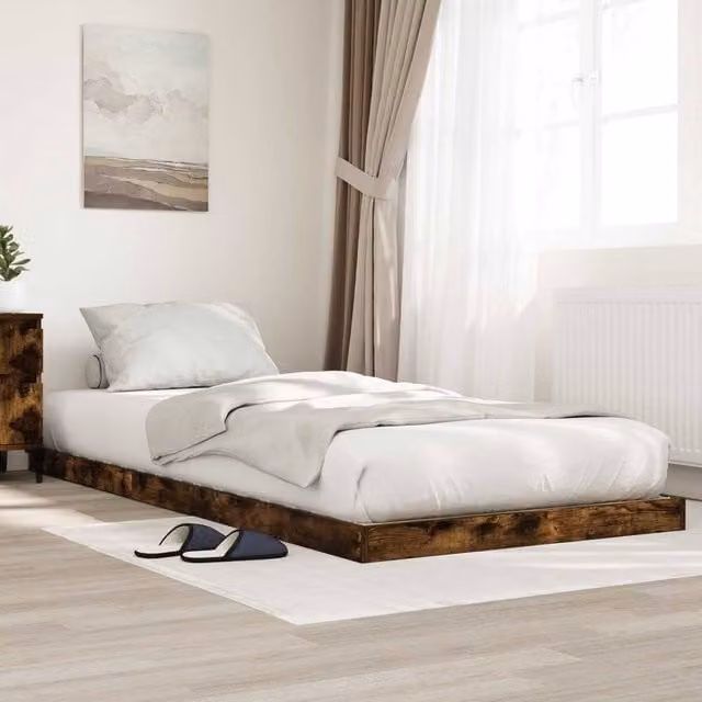 Berkfield Home Smoked Oak Floor Bed Frame in Brown, W/D/H: 80 x 200 cm