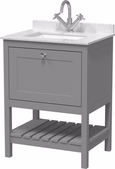 Balterley Floor Standing 1 Drawer Bathroom Vanity Unit in Cool Grey and White, Width: 62 cm – 1