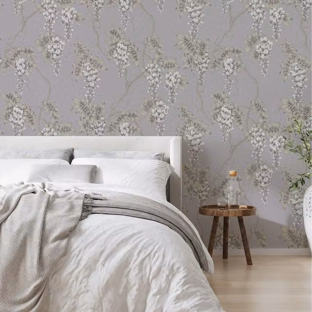 A.S. Création Superfresco Easy Wisteria Floral Botanical Wallpaper in Purple, Blue and Grey