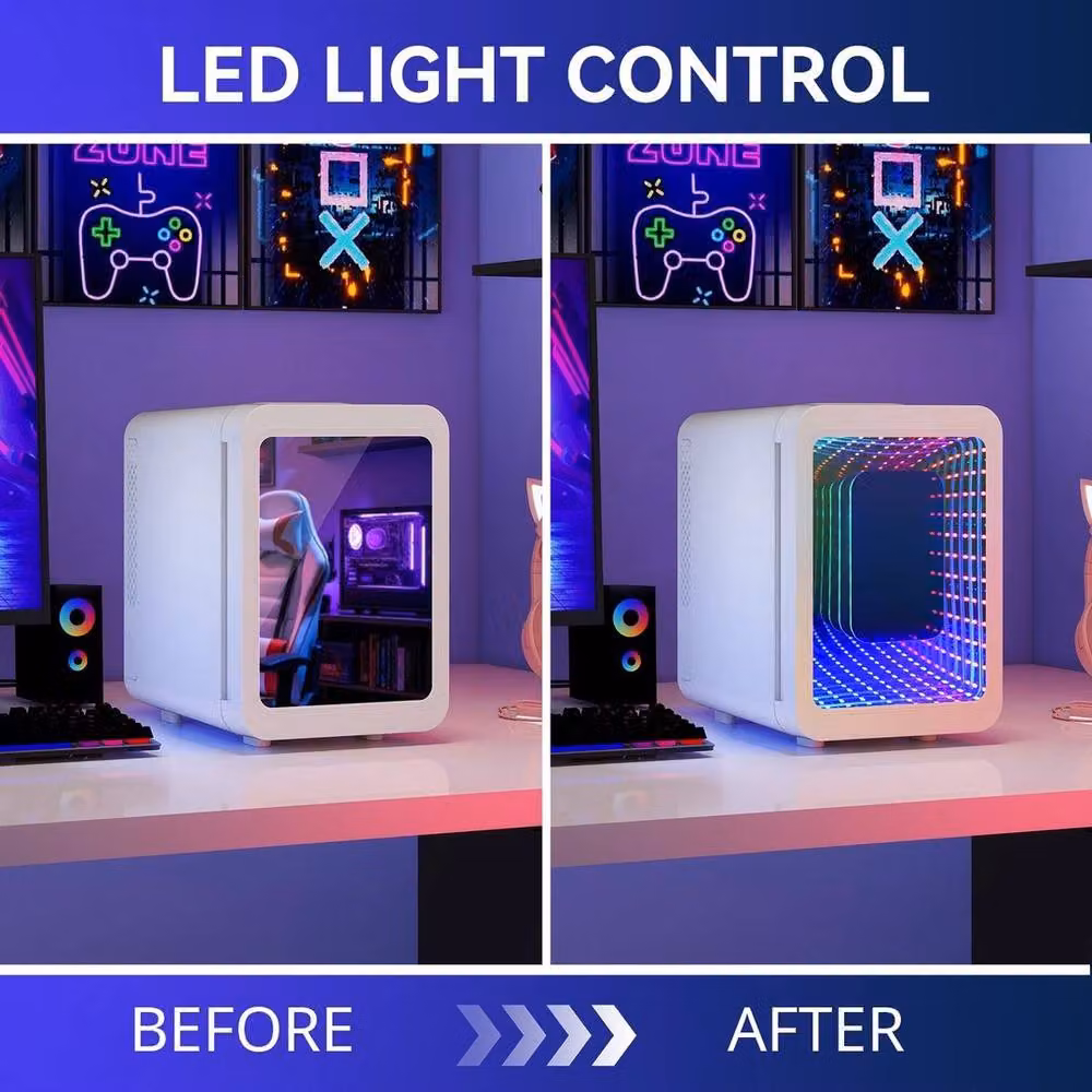 FLAVORA 4L Portable Mini Fridge with Mirror and RGB Light, White, W/D/H: 100 x 15 x 15 cm – 3