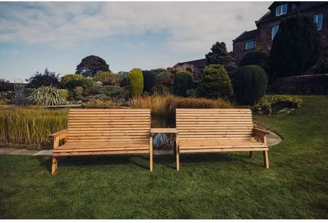 Churnet Valley Garden Furniture Ltd Valley 6 Seat Garden Furniture Set with Straight Tray in Brown Timber