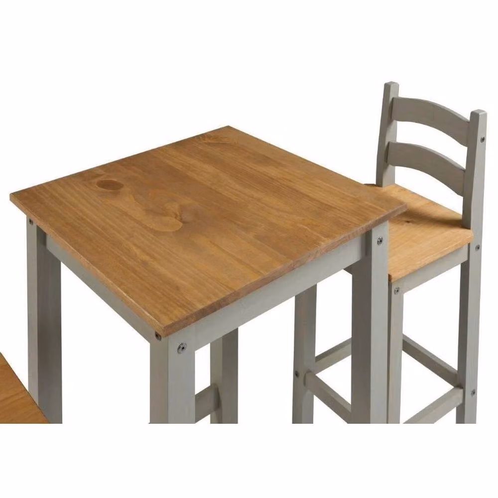 FORGEVIO Grey Solid Mexican Pine Wood Table and 2 Barstools Set – 2