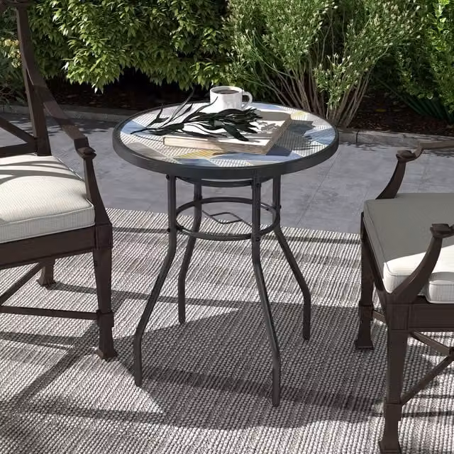 Outsunny Modern Garden Table with Abstract Printed Glass Top in Multicolour