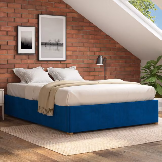 Aspire Upholstered Platform Ottoman Bed in Blue, W/D/H: 90 x 200 cm