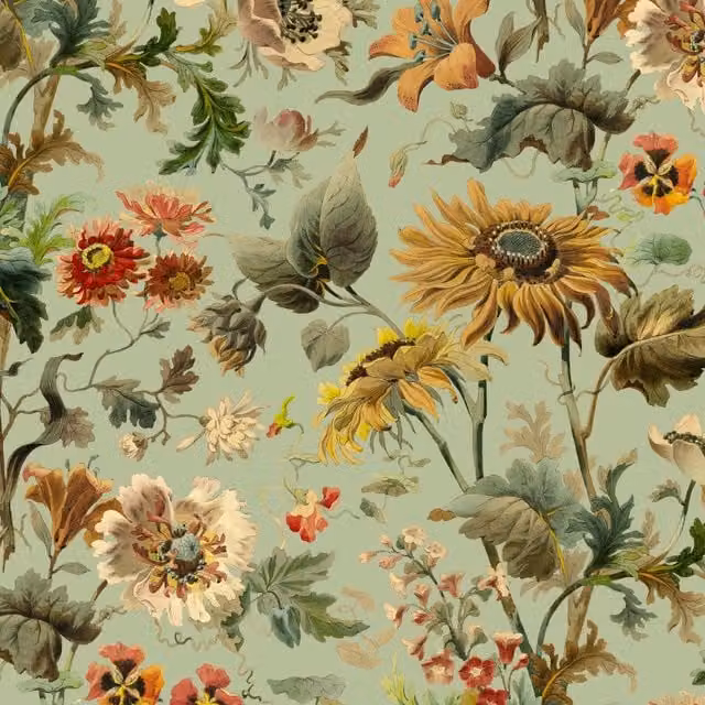 House of Hackney Avalon Botanical Floral Wallpaper in Green and Multicolour