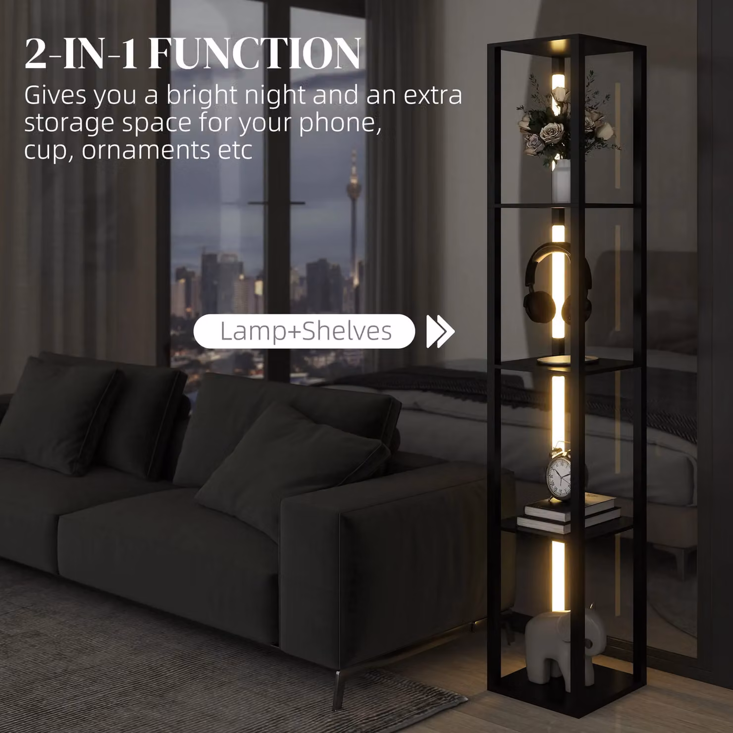 HOMCOM Black Dimmable LED Floor Lamp with Foot Switch for Living Room – 3