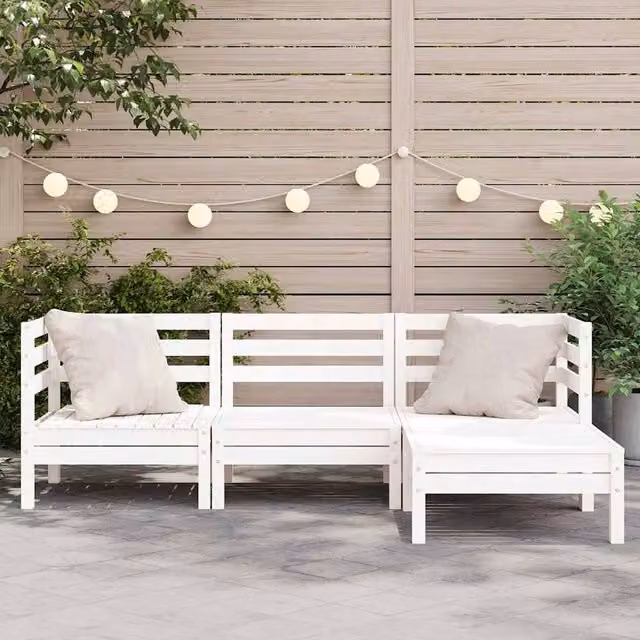 Berkfield Home 3-Seater Outdoor Garden Sofa with Matching Ottoman in White Solid Pine Wood