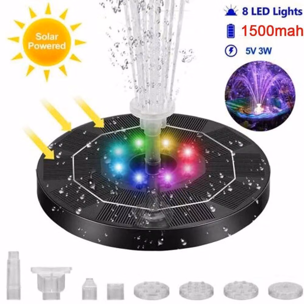 KORVIXA Solar Powered LED Fountain Pump with RGB Lighting in Black – 4
