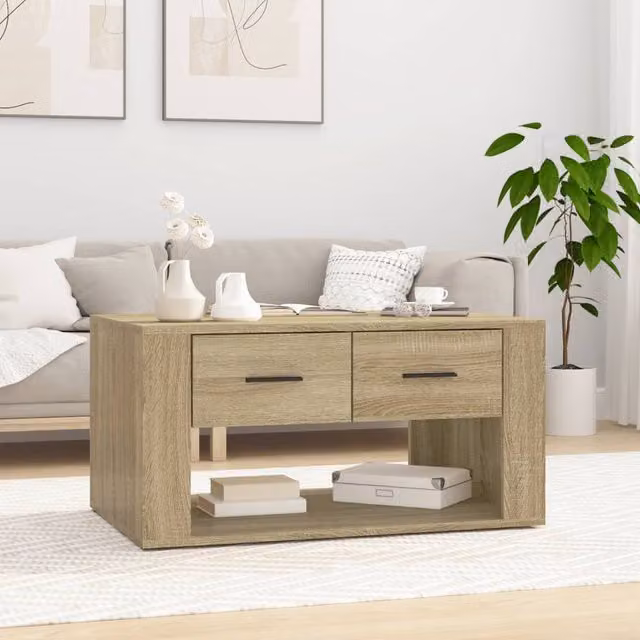 Berkfield Home Sonoma Oak Coffee Table in Brown, W/D/H: 80 x 50 x 40 cm