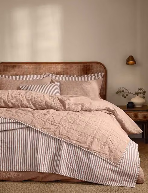 YARD Hebden Reversible Striped Quilted Cotton Bedspread in Light Pink