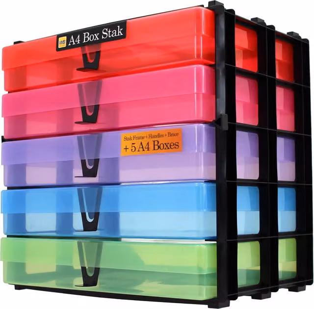 WestonBoxes Stackable A4 Plastic Storage Unit for Art Supplies and Paper in Purple and Multicolour