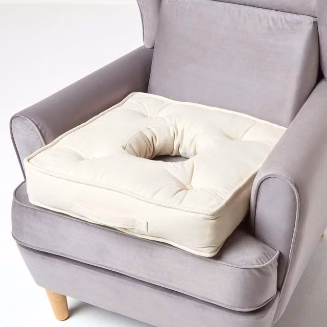 Homescapes Cotton Seat Cushion in Beige and Yellow