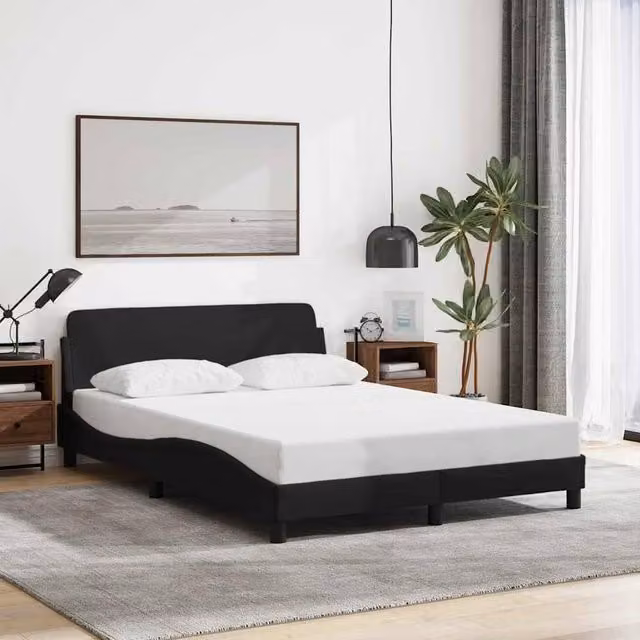 Berkfield Home Dover Upholstered Fabric Bed Frame, Black, W: 135 cm, L: 190 cm – 1