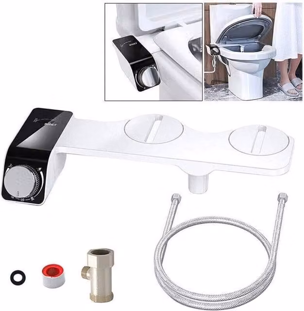 VOGREX Self-Cleaning Bidet Toilet Seat Attachment with Dual Nozzle, White