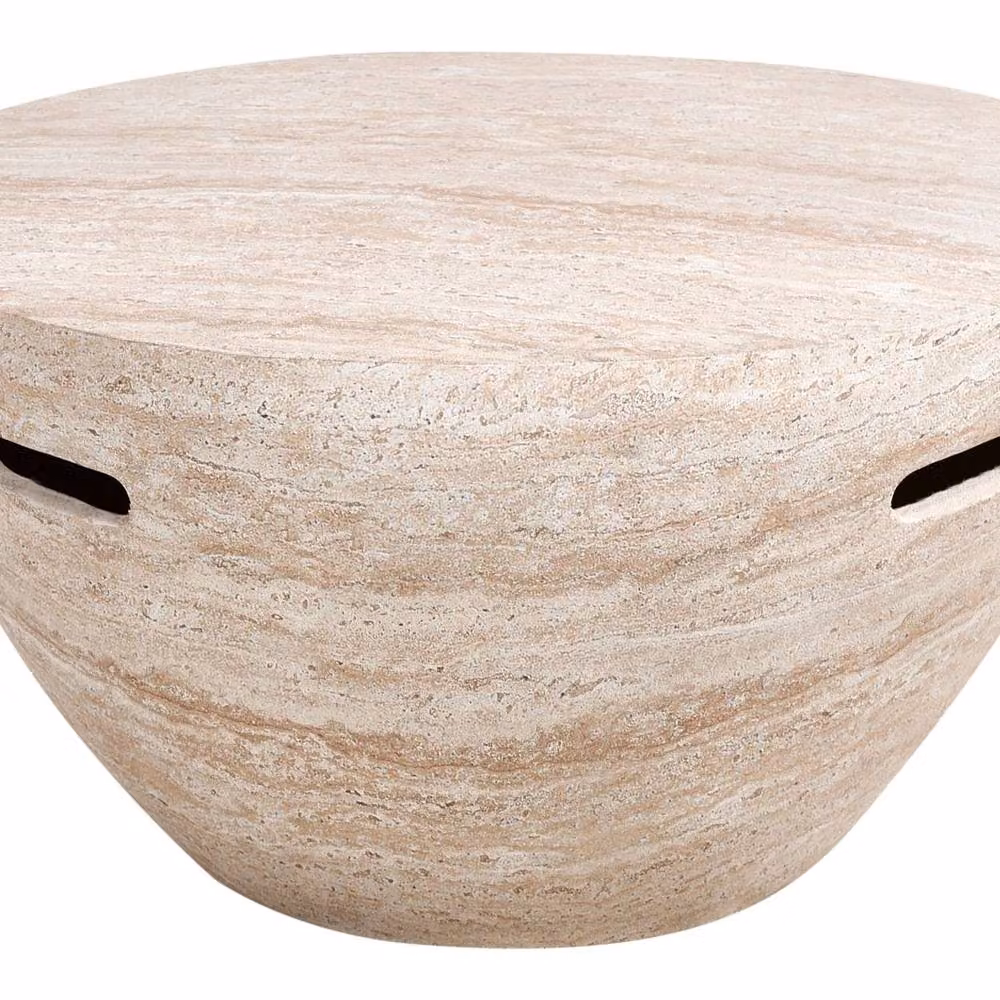 Wyld and Coco Beige Travertine Effect Round Coffee Table with Ceramic Top – 2