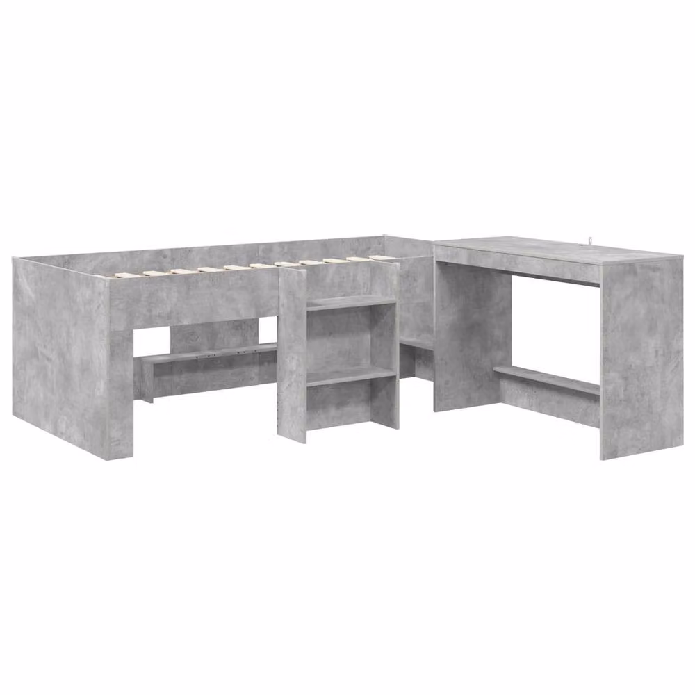 Berkfield Home Kids High Bed Frame with Desk in Concrete Grey, W: 75 cm, L: 190 cm – 2