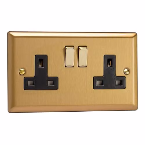 Varilight 2-Gang 13A Double Pole Switched Socket in Black and Gold – 1