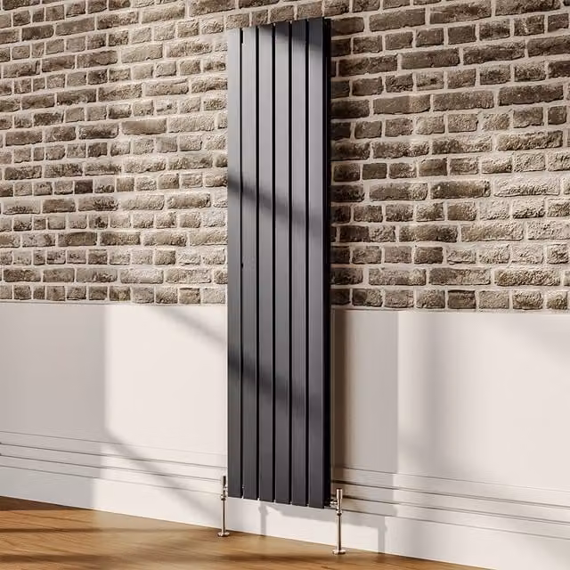 Livingandhome Vertical Steel Tall Wall Mounted Radiator in Grey or Black, H: 180 cm, W: 45.6 cm, D: 6.1 cm