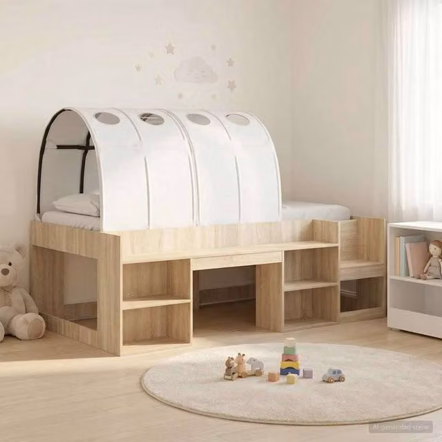 Berkfield Home 3-Piece Childrens Bed with Tunnel in Brown and White Sonoma Engineered Wood – 1